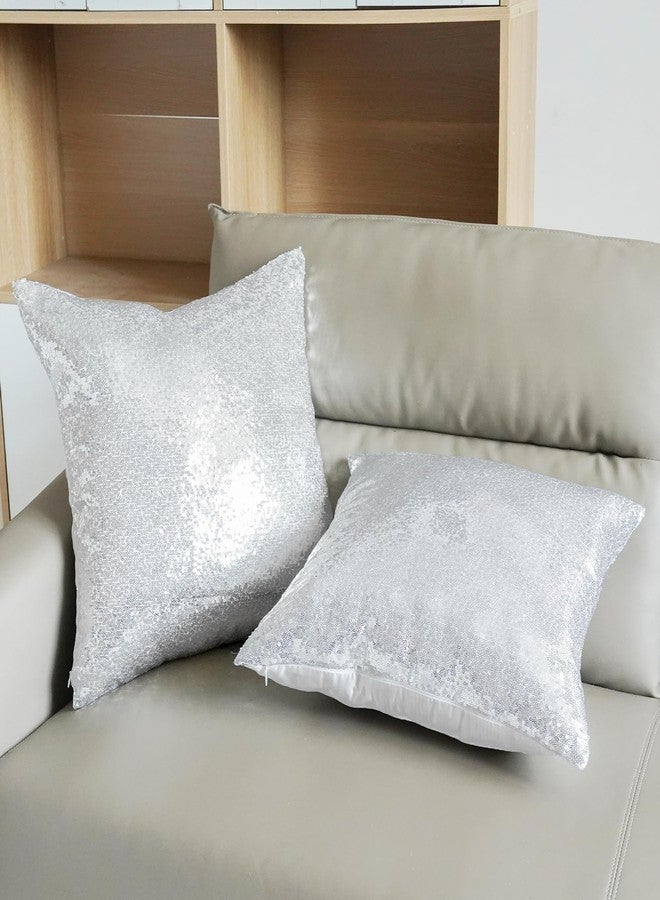 Poise3EHome 18x18inches Sequin Throw Pillow Covers Silver Decorative Pillow Cases for Couch, Bed, Living Room, Christmas (Silver, 2PCS) - Image 2