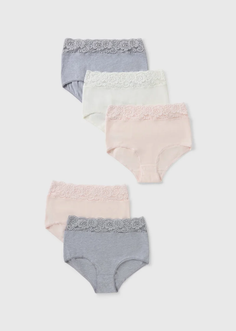 Matalan 5 Pack Multicolour Lace Trim Full Knickers