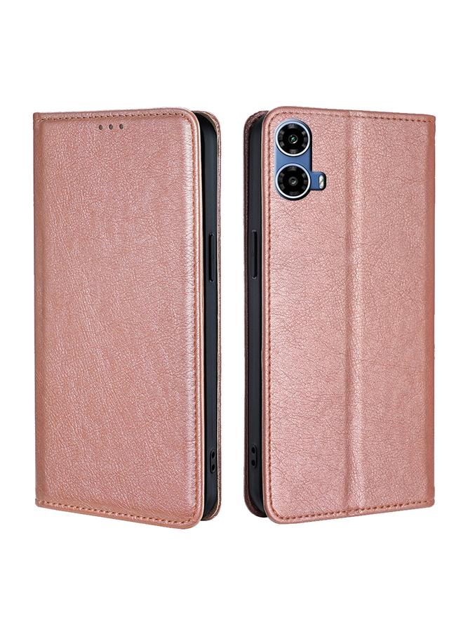 Green Tiger For Motorola Moto G34 5G Gloss Oil Solid Color Magnetic Leather Phone Case(Rose Gold)