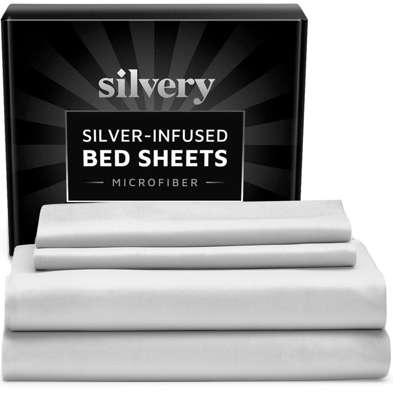 Silvery Silver Infused Bed Sheets Set - Ultra-Soft Temperature-Regulating Fabric with Self-Cleaning Technologyâ„¢ That Stays Fresh 3X Longer for Hygienic Sleep - Image 1