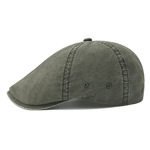 VOBOOM Cotton Washing Flat Cap Cabbie Hat Gatsby Ivy Irish Hunting Newsboy (Washed Army Green) - Image 3