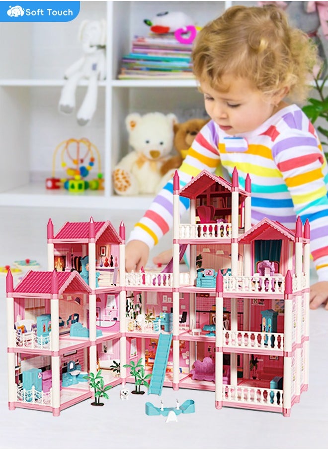 Soft Touch Doll House Toys Pretend Toys Big Size 4 Floors 16 Rooms  Dreamhouse Building Set DIY Building Playset Gift for Girls  - Image 1