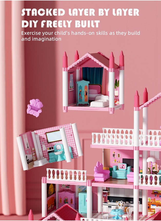 Soft Touch Doll House Toys Pretend Toys Big Size 4 Floors 16 Rooms  Dreamhouse Building Set DIY Building Playset Gift for Girls  - Image 4