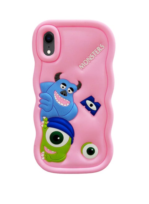3D Cute Microfiber Silicone Liner for I Phone XR (Monster carton)  Pink