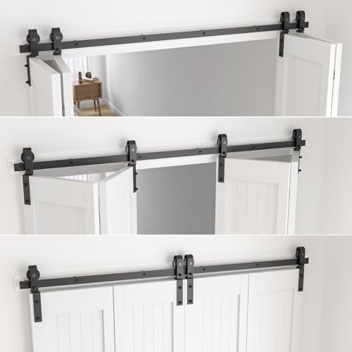 CCJH 5FT/60'' Bi-Folding Barn Door Hardware Sliding Track kit Heavy Duty for 4 Doors-No Wood Door，Hardwware Only - Image 4