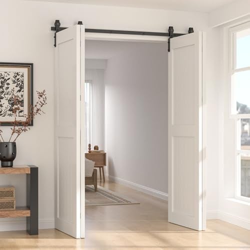 CCJH 5FT/60'' Bi-Folding Barn Door Hardware Sliding Track kit Heavy Duty for 4 Doors-No Wood Door，Hardwware Only - Image 2