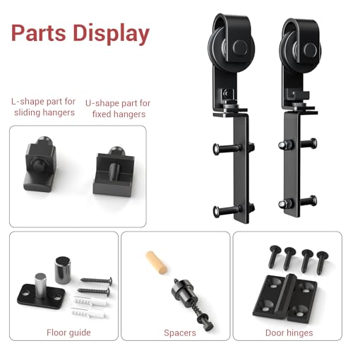 CCJH 5FT/60'' Bi-Folding Barn Door Hardware Sliding Track kit Heavy Duty for 4 Doors-No Wood Door，Hardwware Only - Image 3