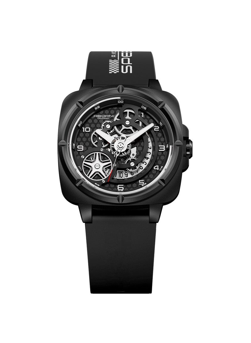 xozgdovg Men's mechanical wind sports trend watch national wind luminous waterproof silicone belt quartz watch/ YBN5007 black shell and black adhesive tape  - Image 1