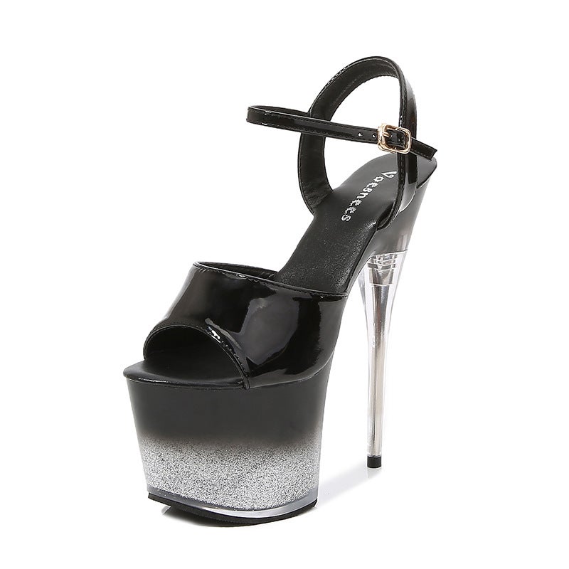 High Heel Shoes With Buckle Waterproof Platform Peep Toe Nightclub Stiletto Heel Sandals - Image 1