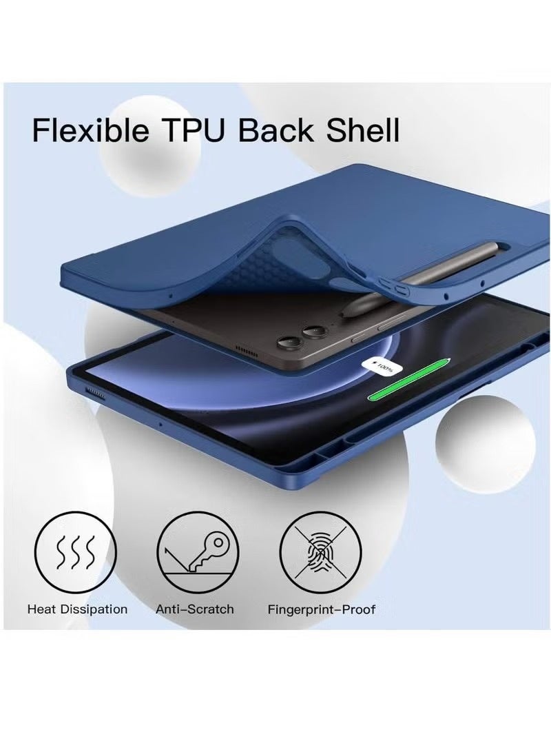 جينيكست جراب لجهاز سامسونج جالاكسي تاب S9 FE+ / S9 FE Plus مقاس 12.4 بوصة مع حامل قلم S Pen، غطاء حماية ثلاثي الطي من مادة TPU الناعمة، يدعم شحن قلم S Pen، خاصية التشغيل/الإيقاف التلقائي (أزرق) - Image 5