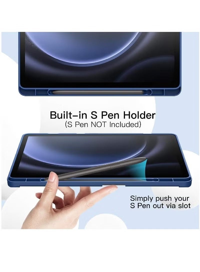 جينيكست جراب لجهاز سامسونج جالاكسي تاب S9 FE+ / S9 FE Plus مقاس 12.4 بوصة مع حامل قلم S Pen، غطاء حماية ثلاثي الطي من مادة TPU الناعمة، يدعم شحن قلم S Pen، خاصية التشغيل/الإيقاف التلقائي (أزرق) - Image 4