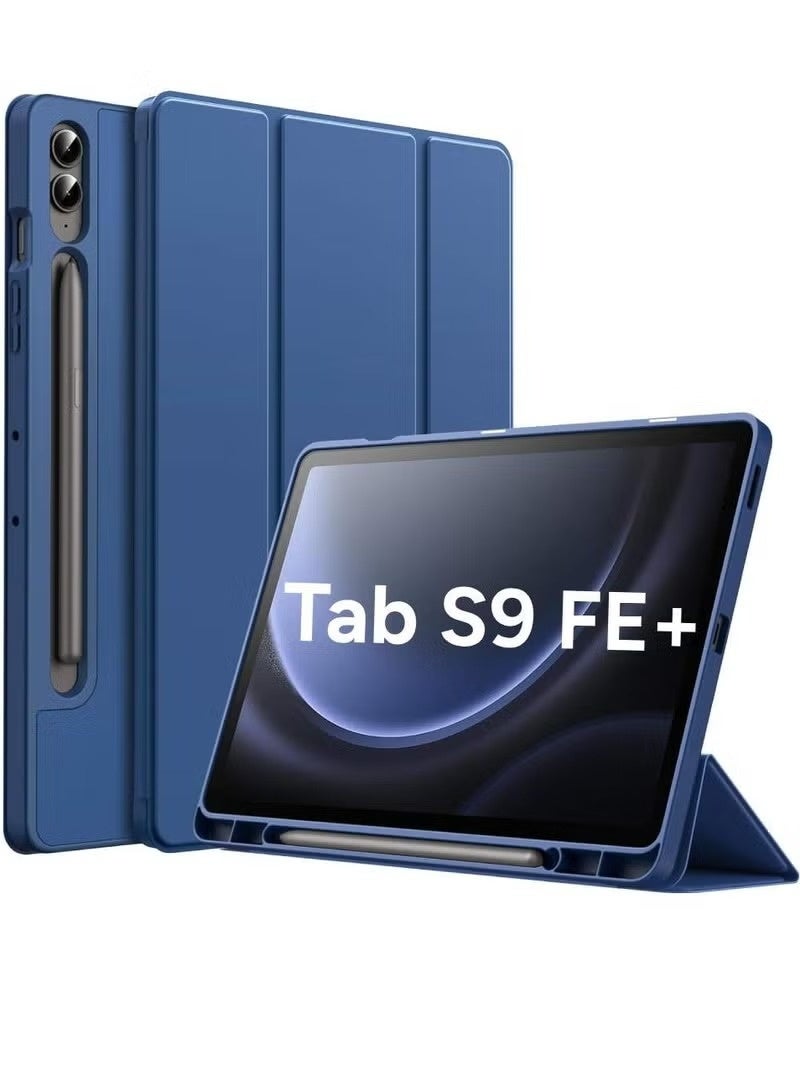 جينيكست جراب لجهاز سامسونج جالاكسي تاب S9 FE+ / S9 FE Plus مقاس 12.4 بوصة مع حامل قلم S Pen، غطاء حماية ثلاثي الطي من مادة TPU الناعمة، يدعم شحن قلم S Pen، خاصية التشغيل/الإيقاف التلقائي (أزرق) - Image 1