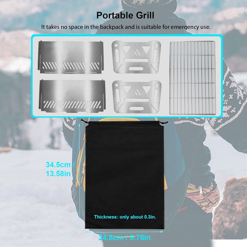 PHOJEWI Gulf standard sizing alternatives Mini Portable Charcoal Grill,Small BBQ Grill Tabletop Fire Pit for Camping Patio Outdoor Grill Stainless Steel Camping Grill Folding Barbecue Grills Backpacking Grill Multi-use upgraded craftsmanship - Image 2