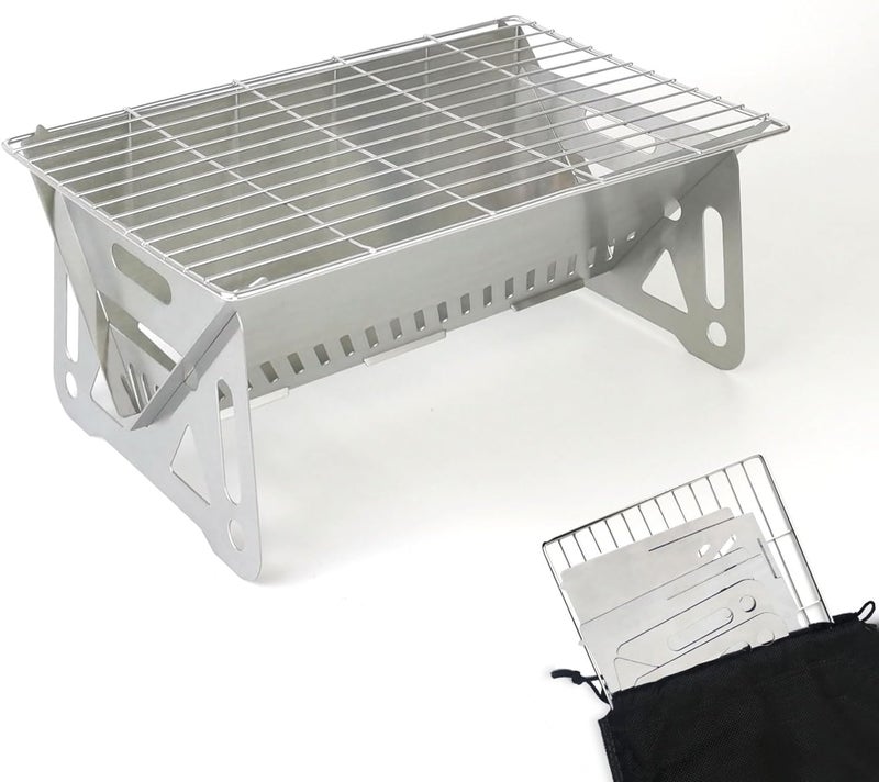 PHOJEWI Gulf standard sizing alternatives Mini Portable Charcoal Grill,Small BBQ Grill Tabletop Fire Pit for Camping Patio Outdoor Grill Stainless Steel Camping Grill Folding Barbecue Grills Backpacking Grill Multi-use upgraded craftsmanship - Image 1
