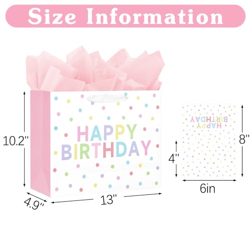 Laidans 2-Pack 13" Large Happy Birthday Gift Bags Party with Tissue Paper, Cards for Girls Women Birthday Party Favors Wrap - Image 2