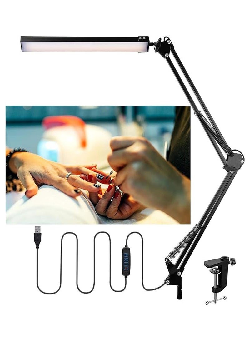 Eye protection reading desk lamp LED folding dormitory lighting USB long arm desktop beauty clip lamp, can be used for learning and doing manicure special lamp - Image 1