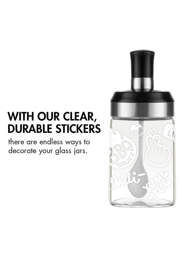 KASTWAVE Sauce Jar Sugar Container Glass Jar Combination Spoon with Lid Canisters Storing Seasoning Spices Salt Sugar for Kitchen Counter Food Storage with Decorative Sticker 9.7oz / 280ml - Image 4