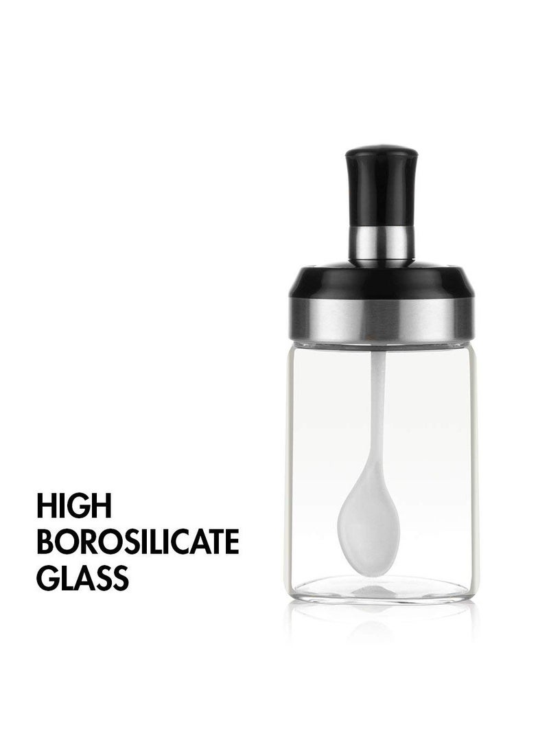 KASTWAVE Sauce Jar Sugar Container Glass Jar Combination Spoon with Lid Canisters Storing Seasoning Spices Salt Sugar for Kitchen Counter Food Storage with Decorative Sticker 9.7oz / 280ml - Image 3