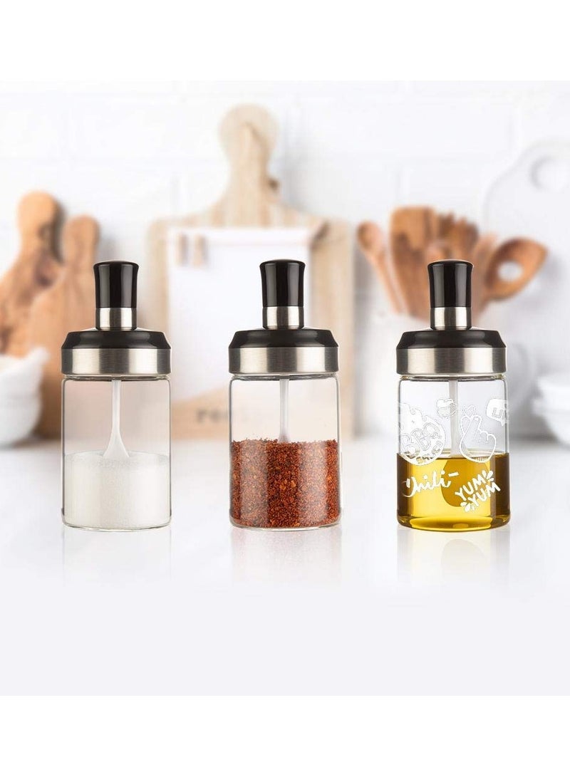 KASTWAVE Sauce Jar Sugar Container Glass Jar Combination Spoon with Lid Canisters Storing Seasoning Spices Salt Sugar for Kitchen Counter Food Storage with Decorative Sticker 9.7oz / 280ml - Image 5