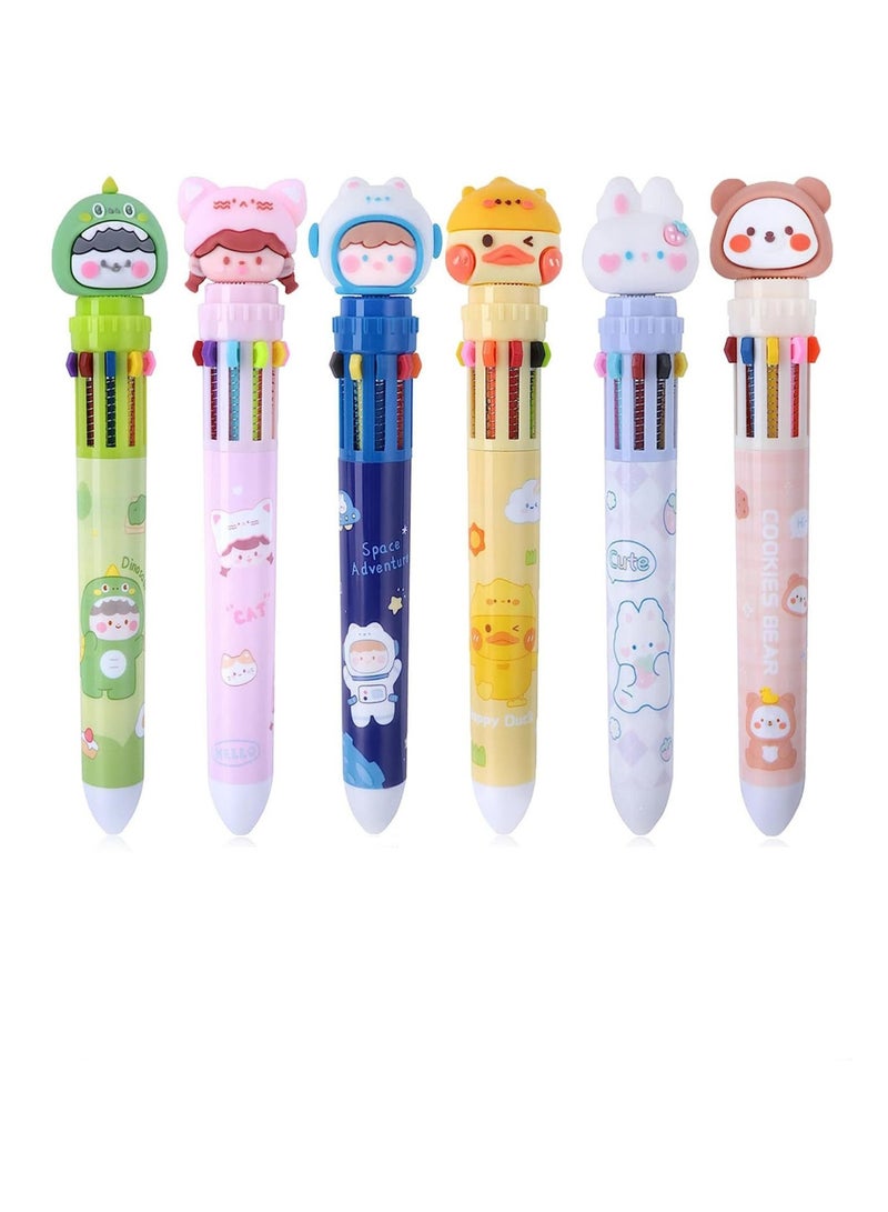 CMGTYYD 6 Pack 10-in-1 Multicolor Ballpoint Pen, 10 Colored Retractable Animal Ballpoint Pens, Cute Cartoon Barrel Ballpoint Pen for Office School Supplies Students Cute Animal Children Gift - Image 1