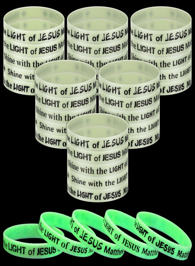 PullCrease 50 Pcs Shine with the Light of Jesus Glow in the Dark Wristband, Christian Matthew 5: 16 Religious Bracelet Christmas Silicone Rubber Wristband for Xmas Party Sunday School Church Supplies - Image 1