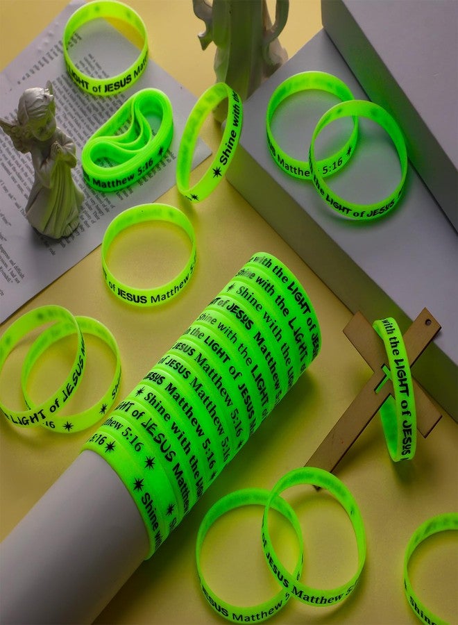 PullCrease 50 Pcs Shine with the Light of Jesus Glow in the Dark Wristband, Christian Matthew 5: 16 Religious Bracelet Christmas Silicone Rubber Wristband for Xmas Party Sunday School Church Supplies - Image 3