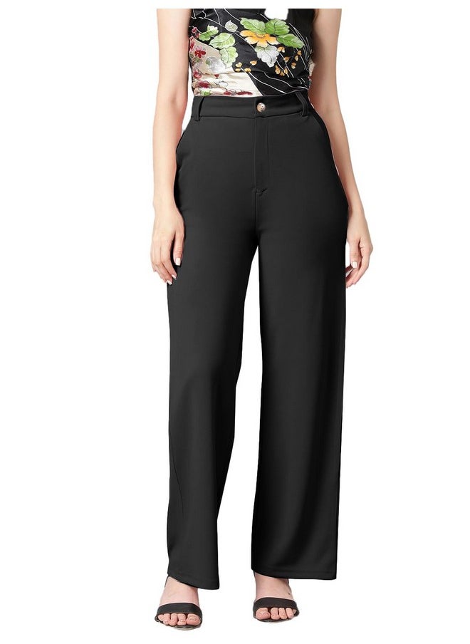 Kotty KOTTY Womens Cotton Blend Straight Fit Trousers Jade Black  - Image 1