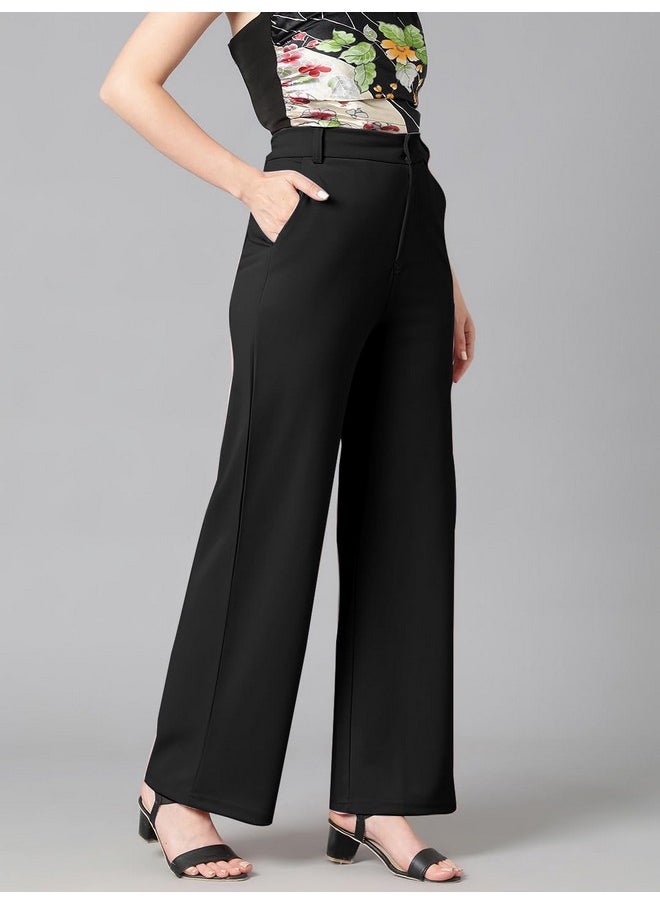 Kotty KOTTY Womens Cotton Blend Straight Fit Trousers Jade Black  - Image 4