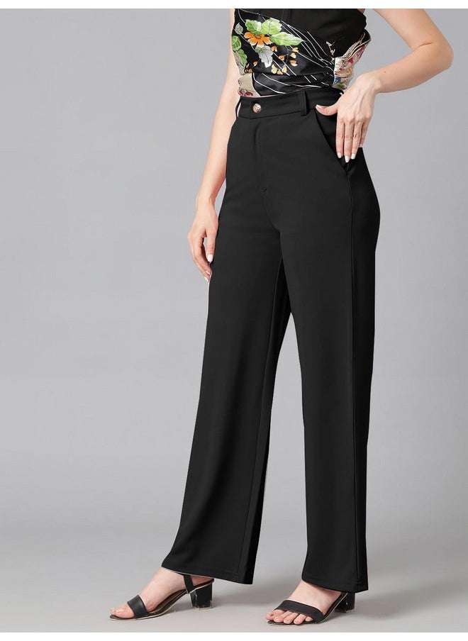 Kotty KOTTY Womens Cotton Blend Straight Fit Trousers Jade Black  - Image 3