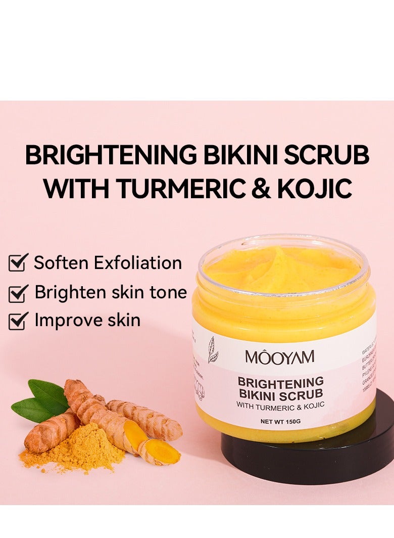 MOOYAM Brightening Bikini Scrub With Turmeric & Kojic ,Area Exfoliator, Turmeric and Kojic Brightening Body Scrub for Ingrown Hair Treatment – Exfoliating Bump Eraser for Inner Thighs, Bikini Line, and Armpits (150G) - Image 4