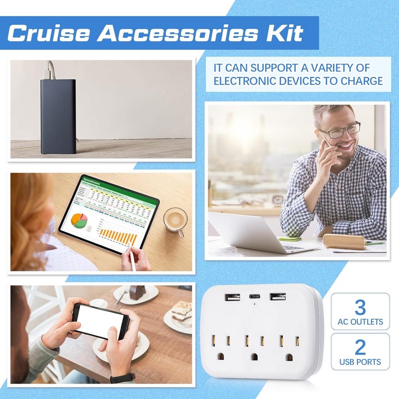 Glenmal Glenmal 17 Pcs Cruise Ship Essentials Accessories Kit Includes Carnival Cruise Luggage Tags Holder With Metal Loop Towel Bands Turtle Lanyards Power Strip Magnetic Hook Waterproof Phone Bag - Image 4