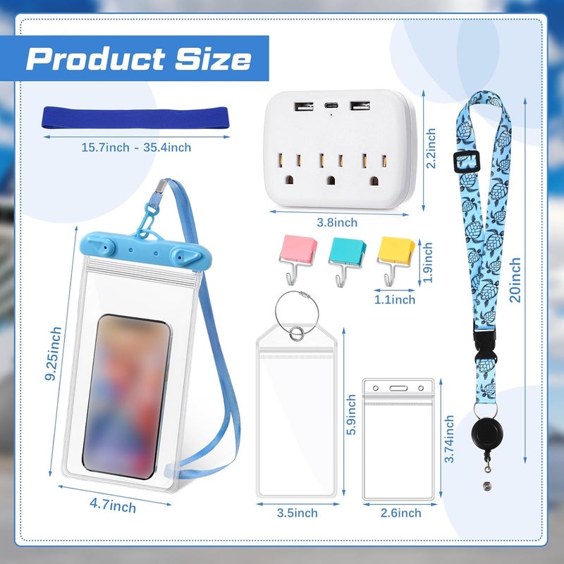 Glenmal Glenmal 17 Pcs Cruise Ship Essentials Accessories Kit Includes Carnival Cruise Luggage Tags Holder With Metal Loop Towel Bands Turtle Lanyards Power Strip Magnetic Hook Waterproof Phone Bag - Image 2