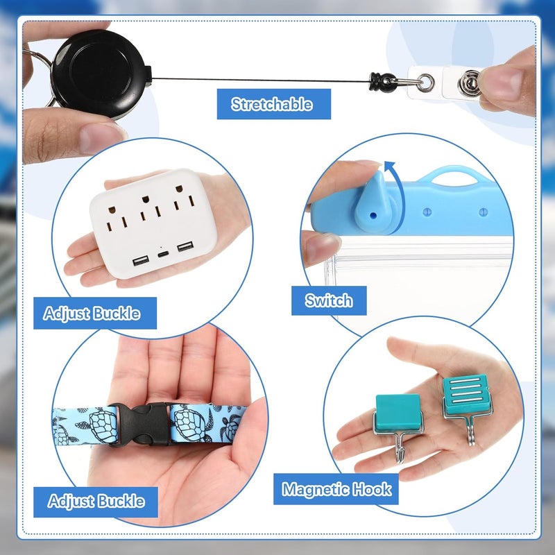 Glenmal Glenmal 17 Pcs Cruise Ship Essentials Accessories Kit Includes Carnival Cruise Luggage Tags Holder With Metal Loop Towel Bands Turtle Lanyards Power Strip Magnetic Hook Waterproof Phone Bag - Image 3