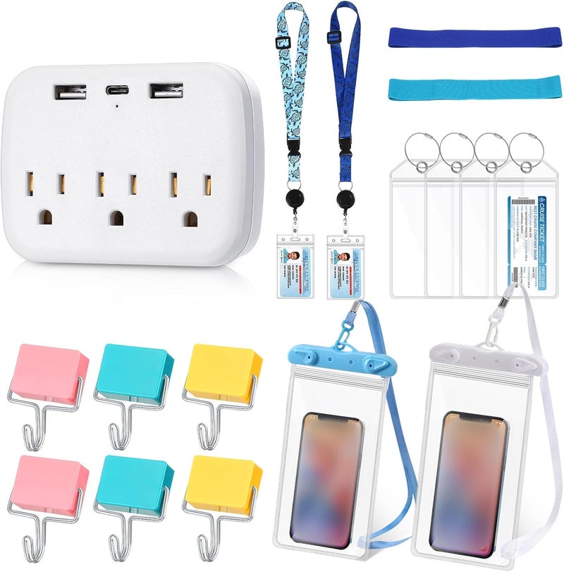 Glenmal Glenmal 17 Pcs Cruise Ship Essentials Accessories Kit Includes Carnival Cruise Luggage Tags Holder With Metal Loop Towel Bands Turtle Lanyards Power Strip Magnetic Hook Waterproof Phone Bag - Image 1