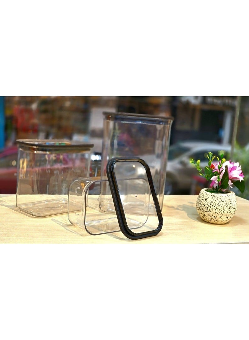 3-piece acrylic storage box set with acrylic lid and very tight rubber frame for storing legumes. The set consists of 3 pieces in different sizes (small box 0.75Lt + medium box 1.7Lt + large box 2.6Lt) - Image 1
