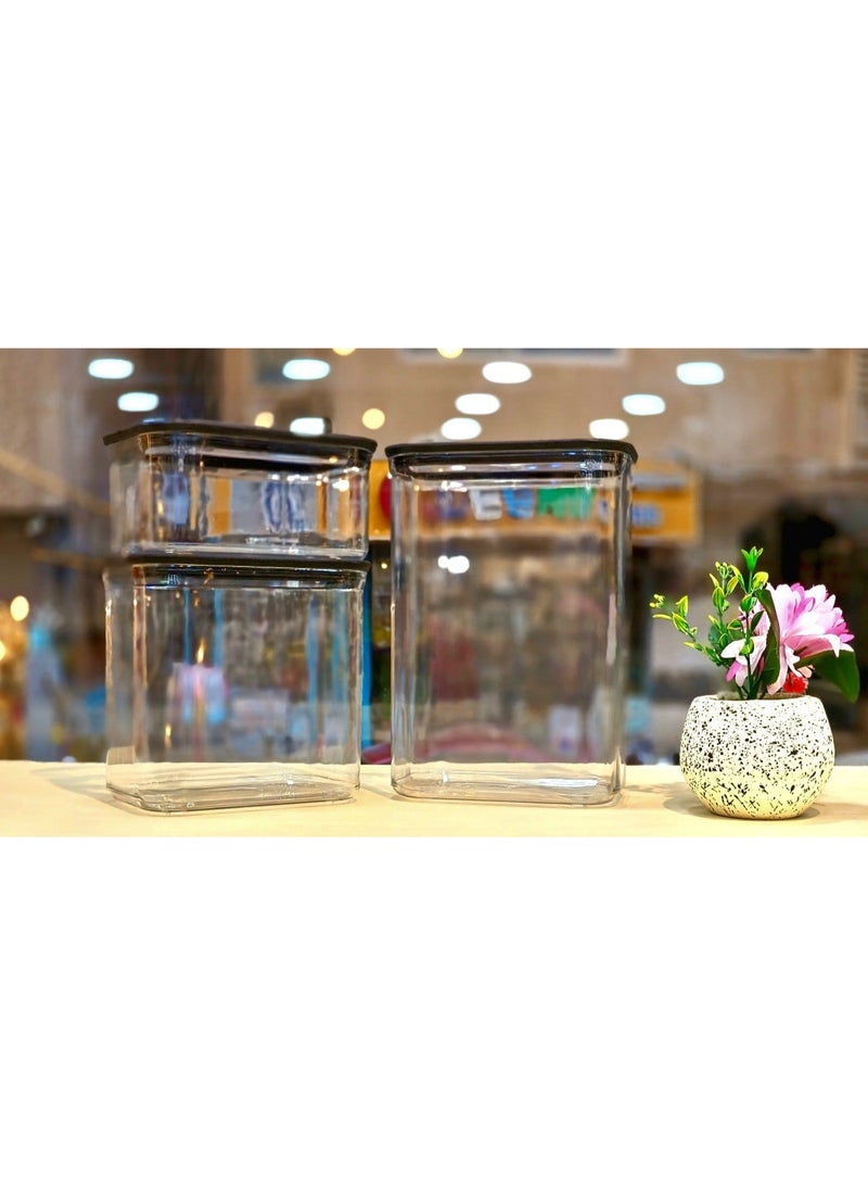 3-piece acrylic storage box set with acrylic lid and very tight rubber frame for storing legumes. The set consists of 3 pieces in different sizes (small box 0.75Lt + medium box 1.7Lt + large box 2.6Lt) - Image 2