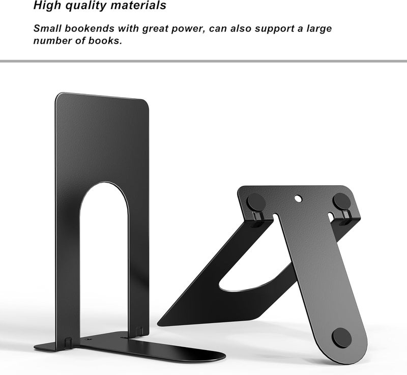 Optomni Book Ends, 3 Pairs of Small Bookends for Shelves, 3.9 x 2.8 × 5.2 in, Black Metal Book Stopper, Sturdy Book Holders for Home Office (6 Pcs, Small) - Image 5
