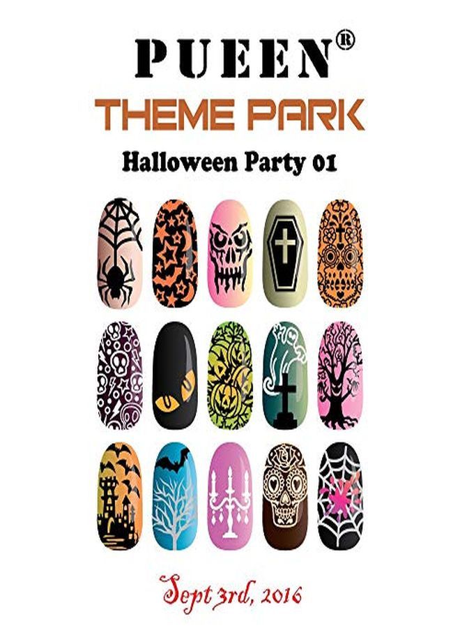 PUEEN Nail Art Stamping Plate  Halloween Party 01  Theme Park Collection 125X65Mm Unique Nailart Polish Stamping Manicure Image Plates Accessories Kit  Bh000725 - Image 4