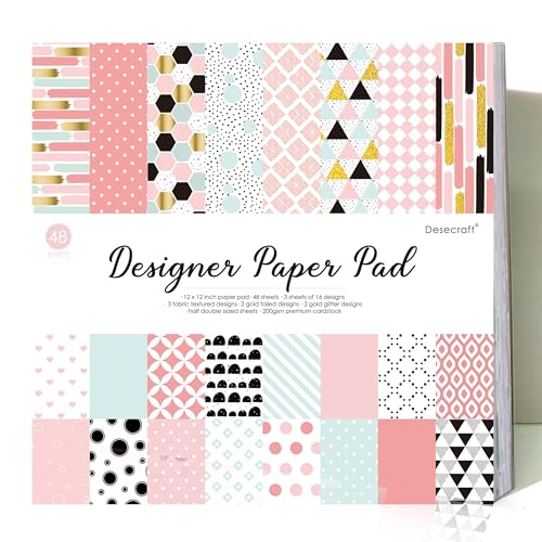 Desecraft 48 sheets 12x12 Scrapbooking Cardstock Decorative Paper Pack - Pink Collection - for Card Making Journaling Planner Origami Scrapbook Paper Scrapbook Materials Supplies - Image 1