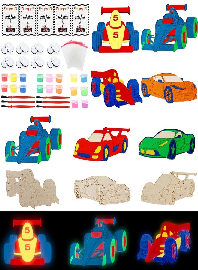 LARDUX 24PCS Race Car Party Favors, DIY Wooden Cars Party Favors Painting Kit, Glow-in-the-Dark Arts & Crafts Birthday Decorations & Goodie Bag Stuffers for Kids Boys & Girls - Image 2