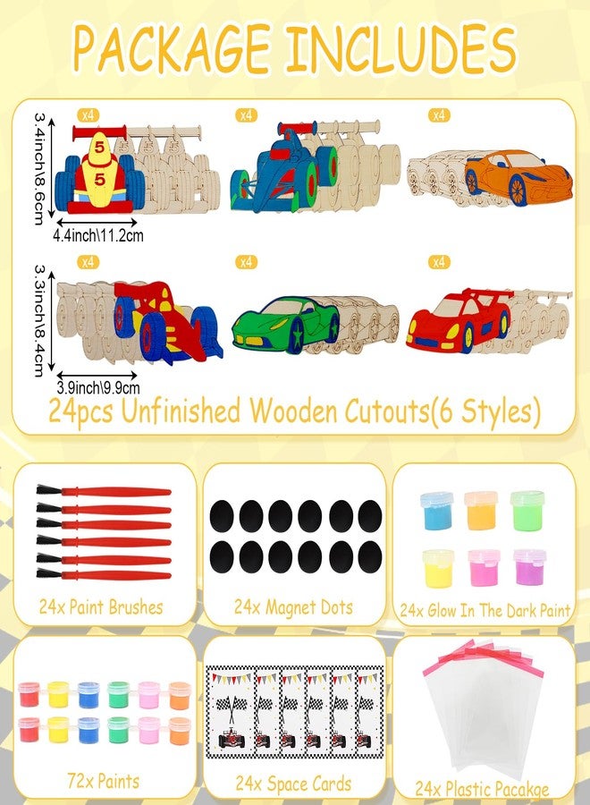 LARDUX 24PCS Race Car Party Favors, DIY Wooden Cars Party Favors Painting Kit, Glow-in-the-Dark Arts & Crafts Birthday Decorations & Goodie Bag Stuffers for Kids Boys & Girls - Image 4