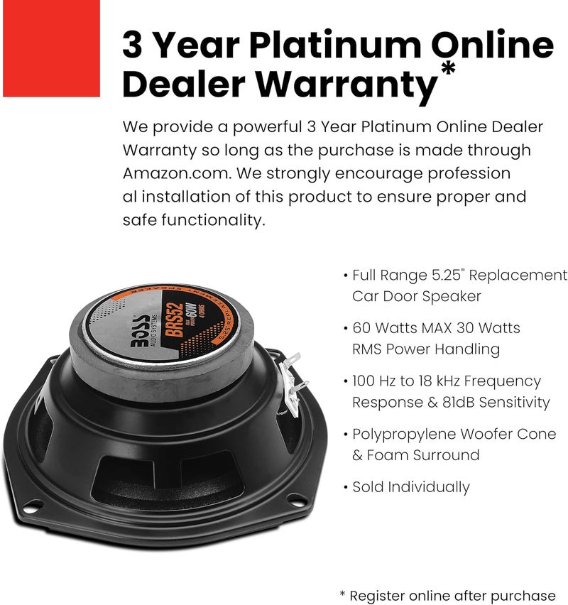 BOSS AUDIO SYSTEMS مكبرات الصوت البديلة BOSS Audio Systems BRS52 للسيارات - 60 وات، 5.25 بوصة، نطاق كامل - Image 2