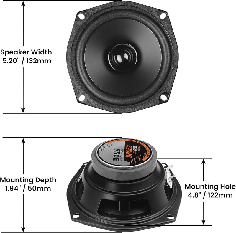 BOSS AUDIO SYSTEMS مكبرات الصوت البديلة BOSS Audio Systems BRS52 للسيارات - 60 وات، 5.25 بوصة، نطاق كامل - Image 5