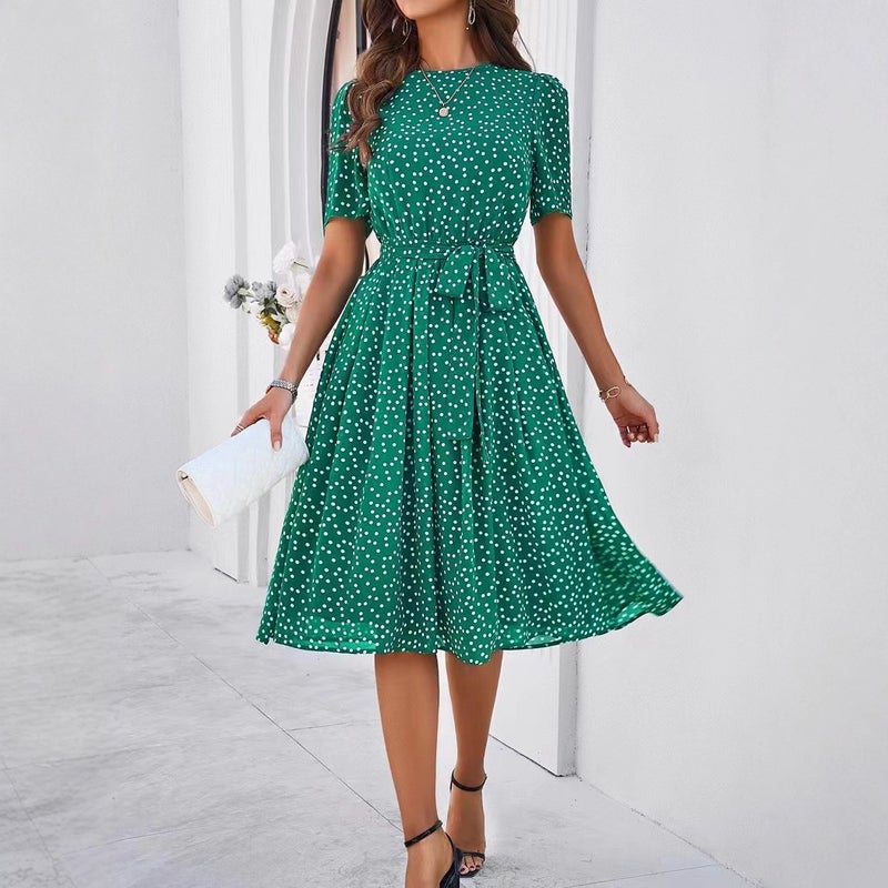 Women's Polka Dot Tie Print Chiffon Dress - Image 2