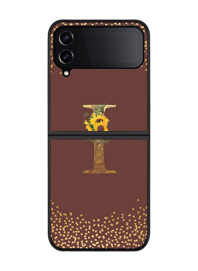 Stylizedd Rugged Black edge case for Samsung Galaxy Z Flip4 Slim fit Soft Case Flexible Rubber Edges Anti Drop TPU Gel Thin Cover - Custom Monogram Initial Letter Floral Pattern Alphabet - I (Brown ) - Image 1
