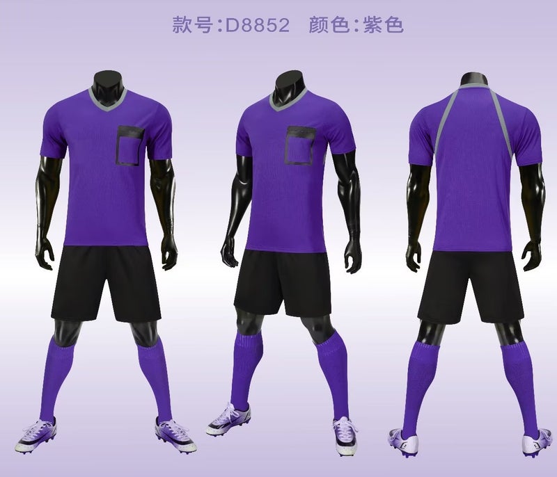 Generic Football referee suit mens and womens adult training suit childrens sports short-sleeved ball suit fixed Z printing match jersey Purple