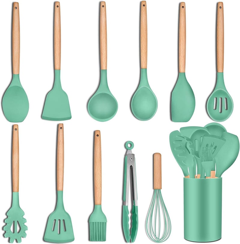 ZUNBELLA Stainless Steel 5 Piece Serving Spoons Set(1 Flat Spoon,1 Square Spoon, 1 Deep Spoon for Liquid Food, 2 Spoons for Frying) with Hanger Kitchen Tool Set (Black, Red) - Image 2