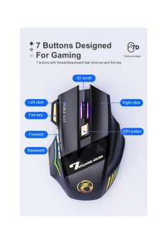 iMice Wireless Bluetooth mouse, 2.4G dual mode (Bluetooth +USB) silent mouse, dazzling light effect, 3200 DPI gaming mouse, 7 ons, rechargeable, suitable for Windows, Mac (X7 black)  - Image 3
