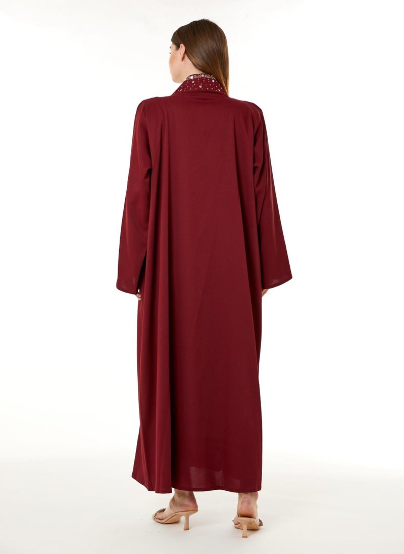 مويستريت عباية باللون الأحمر مطرزة يدوياً من الكريب الإندونيسي - Image 4