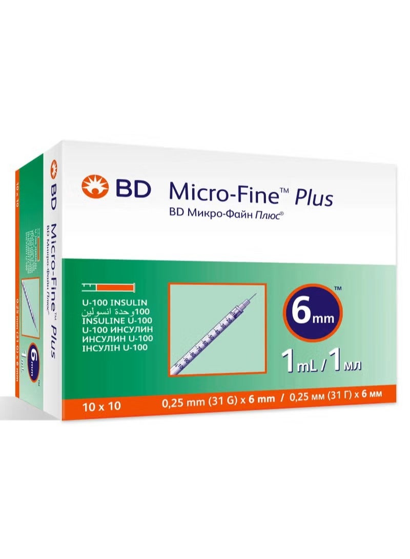 BD Micro Fine Plus, Insulin Syringe size1ml- 6mm box/100 - Image 1